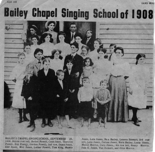 Bailey's Chapel Singing School newspaper clip